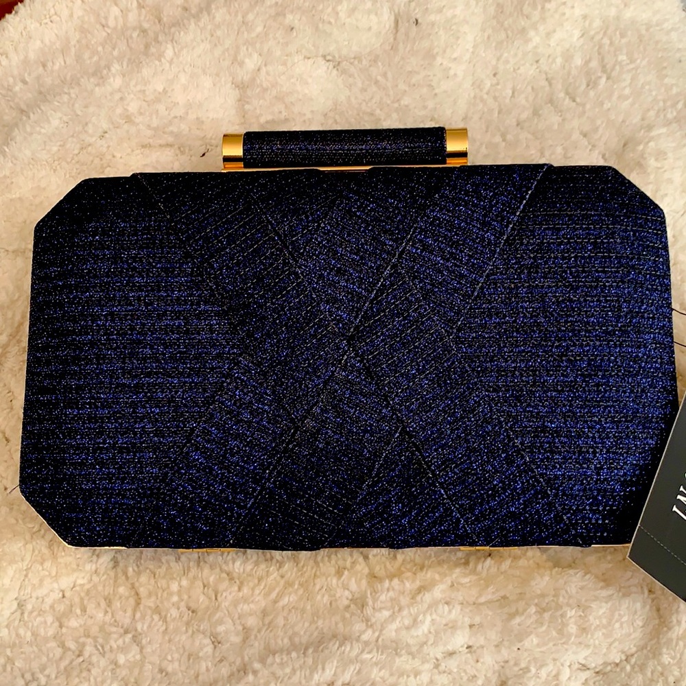 INC  Navy Blue Evening Bag with gold accents NWT…